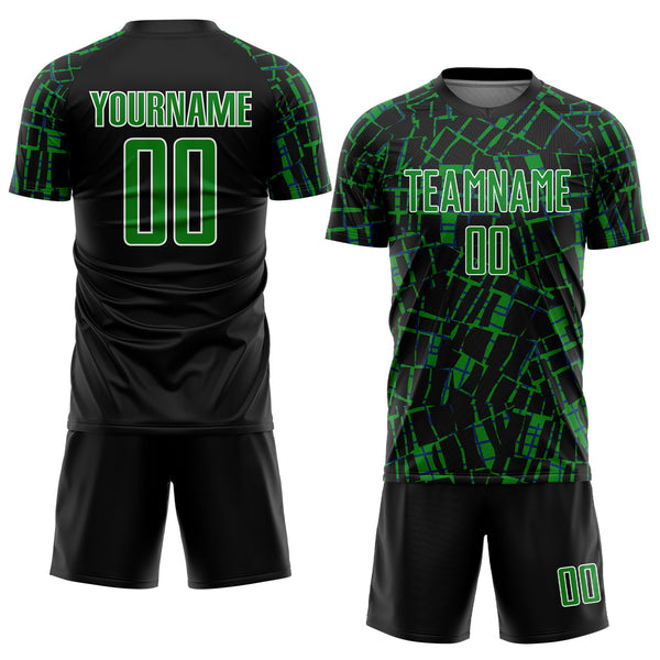 Custom Black Grass Green-White Abstract Line Sports Sublimation Soccer Uniform Jersey