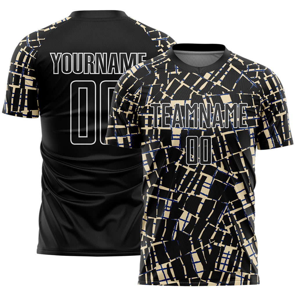 Custom Black Cream-White Abstract Line Sports Sublimation Soccer Uniform Jersey