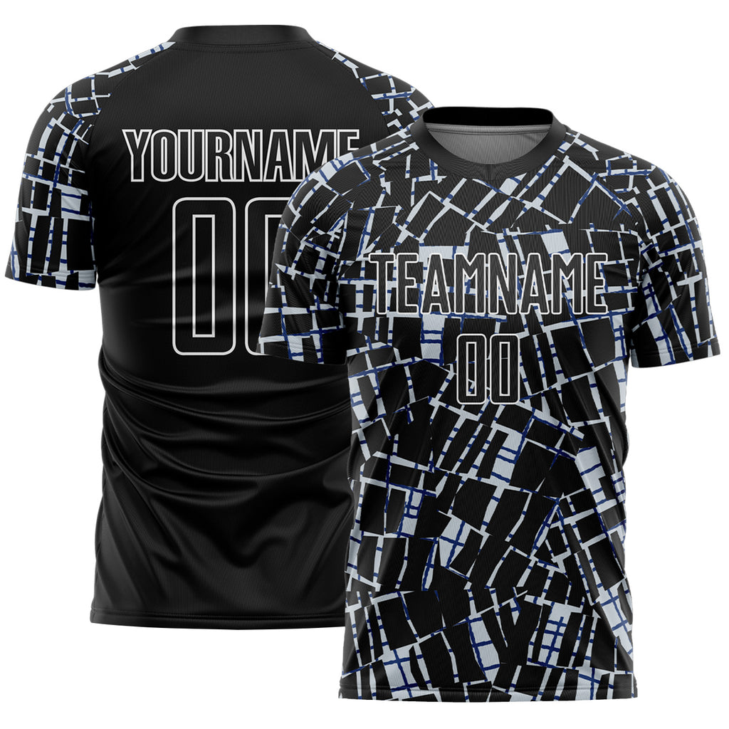 Custom Black Silver-White Abstract Line Sports Sublimation Soccer Uniform Jersey