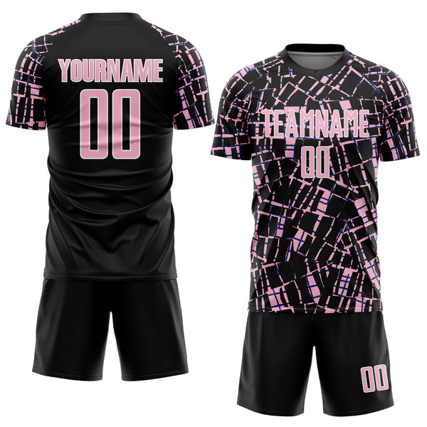 Custom Black Light Pink-White Abstract Line Sports Sublimation Soccer Uniform Jersey