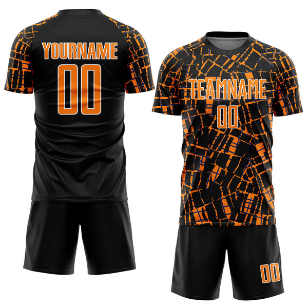 Custom Black Bay Orange-White Abstract Line Sports Sublimation Soccer Uniform Jersey