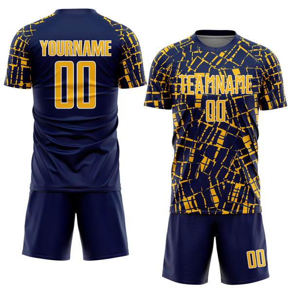 Custom Navy Gold-White Abstract Line Sports Sublimation Soccer Uniform Jersey