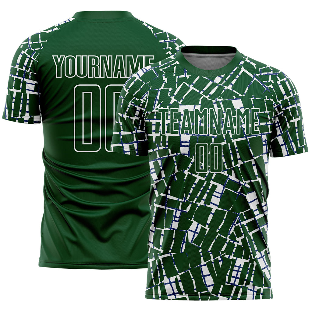 Custom Green White Abstract Line Sports Sublimation Soccer Uniform Jersey