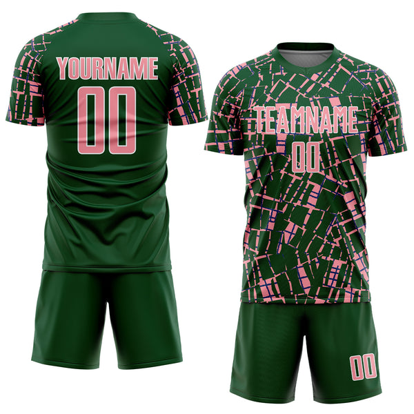 Custom Green Medium Pink-White Abstract Line Sports Sublimation Soccer Uniform Jersey