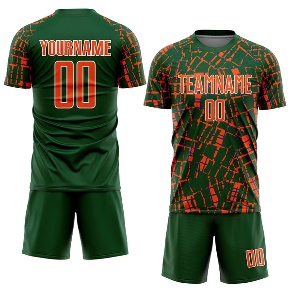 Custom Green Orange-White Abstract Line Sports Sublimation Soccer Uniform Jersey