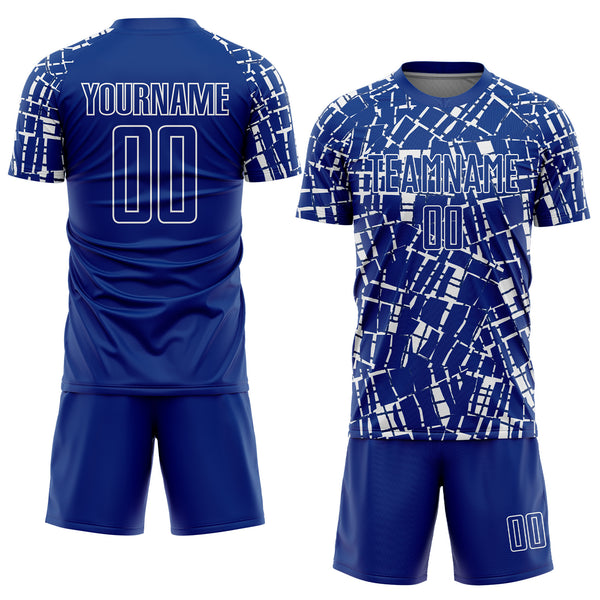 Custom Royal White Abstract Line Sports Sublimation Soccer Uniform Jersey