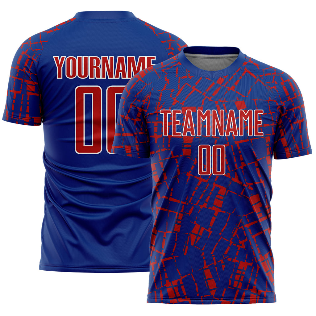 Custom Royal Red-White Abstract Line Sports Sublimation Soccer Uniform Jersey