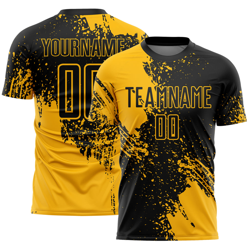 Custom Black Gold Abstract Brush Stroke Sports Sublimation Soccer Uniform Jersey