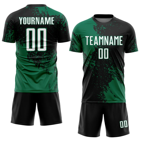 Custom Black White-Kelly Green Abstract Brush Stroke Sports Sublimation Soccer Uniform Jersey