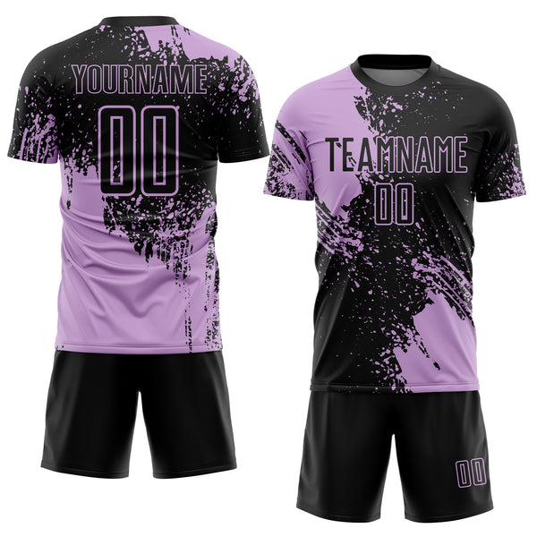 Custom Black Light Purple Abstract Brush Stroke Sports Sublimation Soccer Uniform Jersey