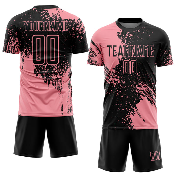 Custom Black Medium Pink Abstract Brush Stroke Sports Sublimation Soccer Uniform Jersey