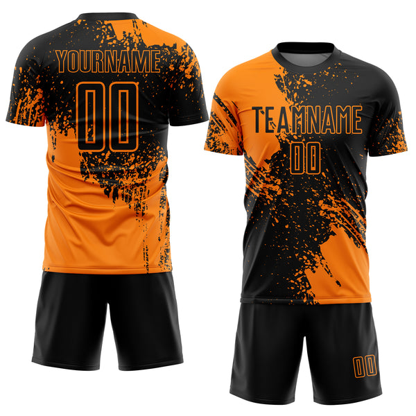 Custom Black Bay Orange Abstract Brush Stroke Sports Sublimation Soccer Uniform Jersey