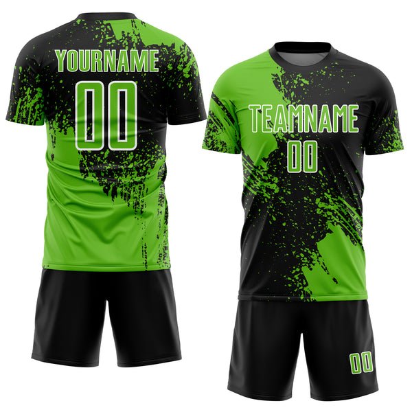 Custom Black Aurora Green-White Abstract Brush Stroke Sports Sublimation Soccer Uniform Jersey