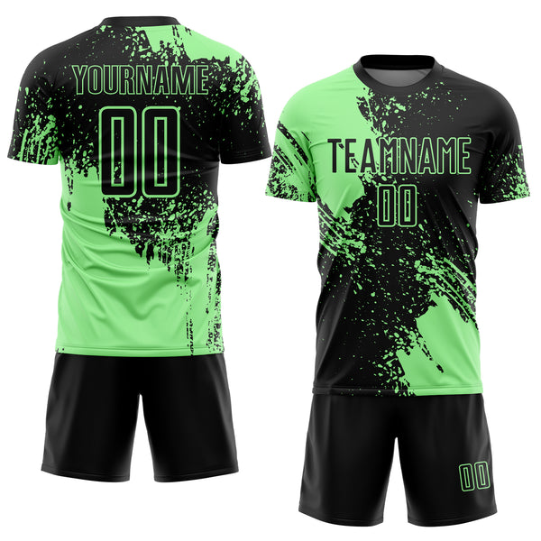 Custom Black Pea Green Abstract Brush Stroke Sports Sublimation Soccer Uniform Jersey