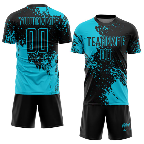 Custom Black Lakes Blue Abstract Brush Stroke Sports Sublimation Soccer Uniform Jersey