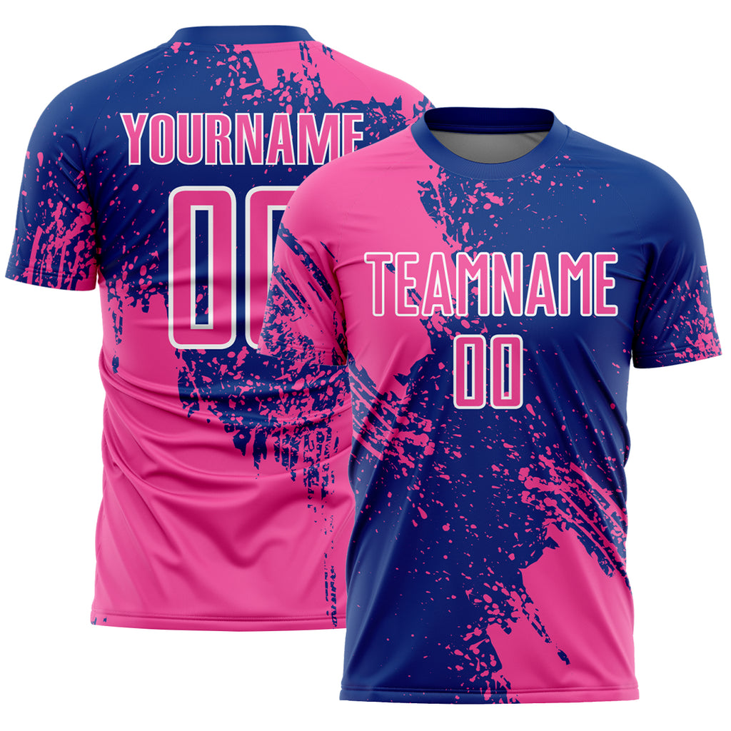 Custom Royal Pink-White Abstract Brush Stroke Sports Sublimation Soccer Uniform Jersey