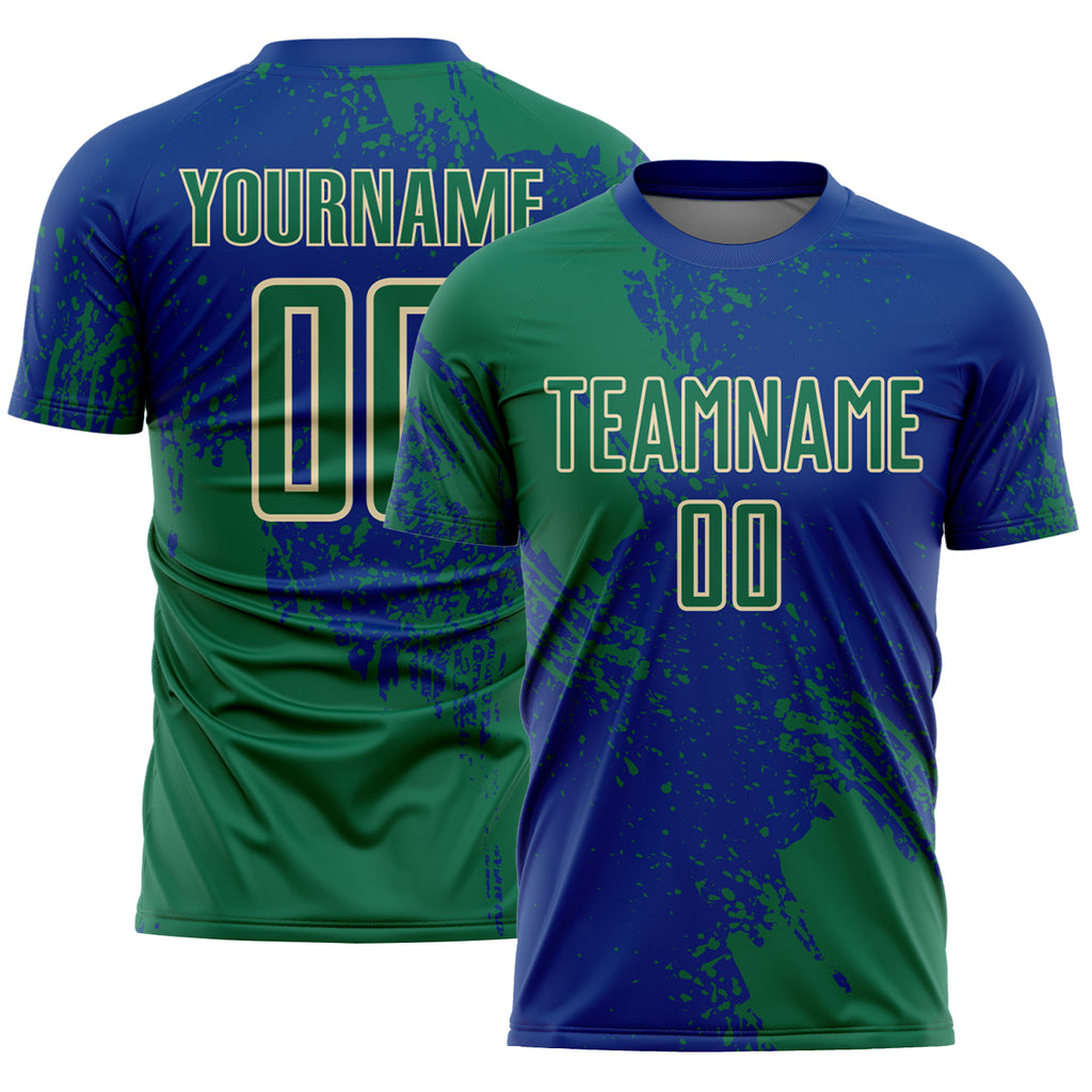 Custom Royal Kelly Green-Cream Abstract Brush Stroke Sports Sublimation Soccer Uniform Jersey