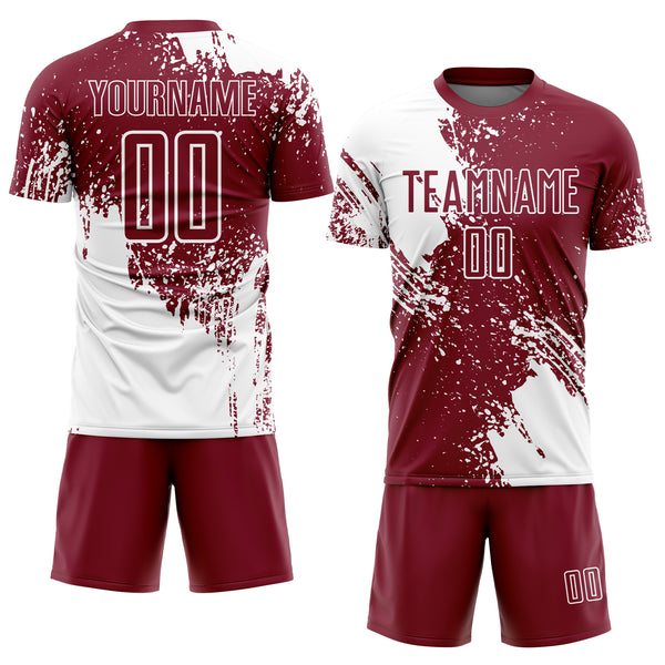Custom Crimson White Abstract Brush Stroke Sports Sublimation Soccer Uniform Jersey