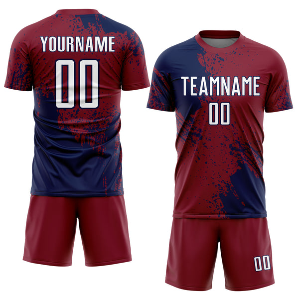 Custom Crimson White-Navy Abstract Brush Stroke Sports Sublimation Soccer Uniform Jersey