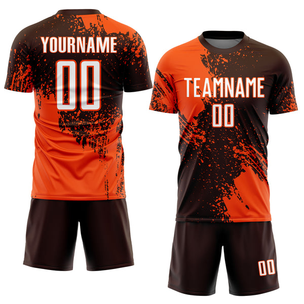Custom Brown White-Orange Abstract Brush Stroke Sports Sublimation Soccer Uniform Jersey