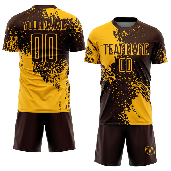 Custom Brown Gold Abstract Brush Stroke Sports Sublimation Soccer Uniform Jersey