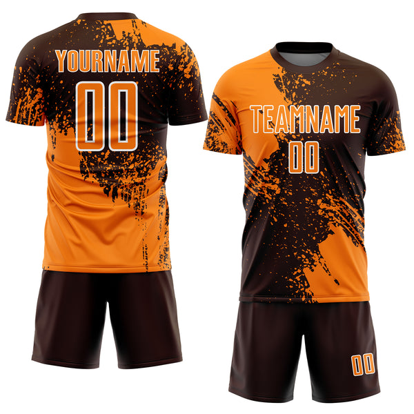 Custom Brown Bay Orange-White Abstract Brush Stroke Sports Sublimation Soccer Uniform Jersey