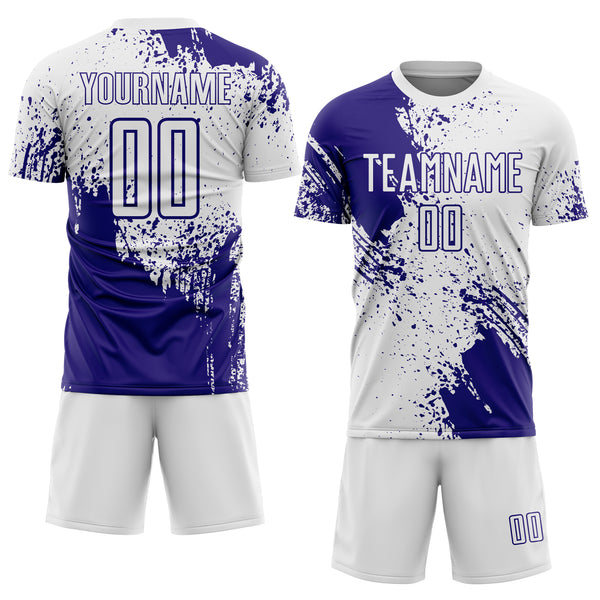 Custom White Dark Purple Abstract Brush Stroke Sports Sublimation Soccer Uniform Jersey