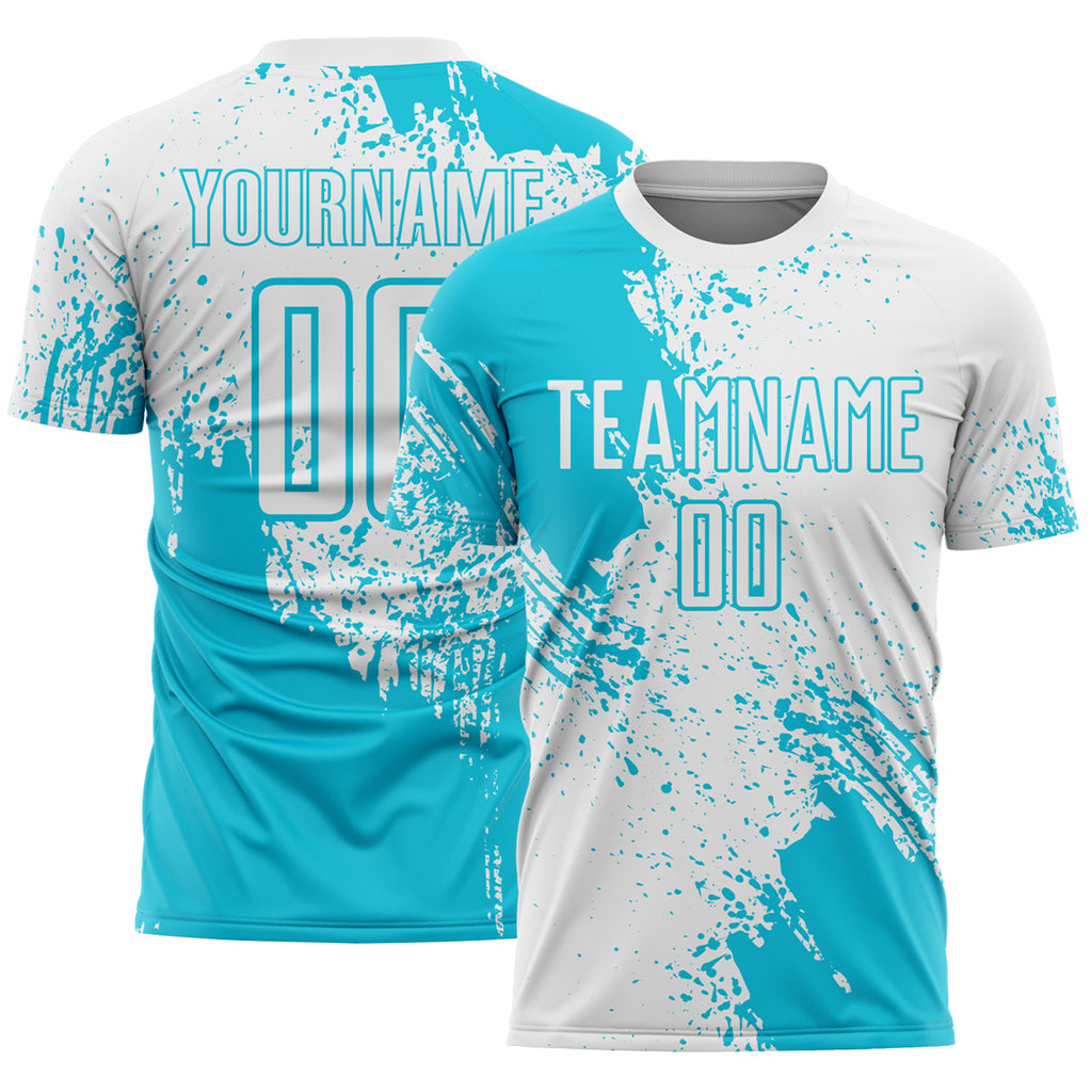 Custom White Lakes Blue Abstract Brush Stroke Sports Sublimation Soccer Uniform Jersey