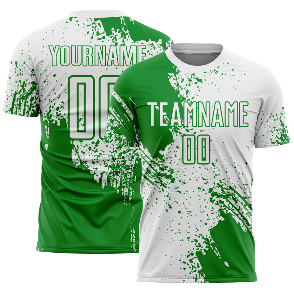 Custom White Grass Green Abstract Brush Stroke Sports Sublimation Soccer Uniform Jersey