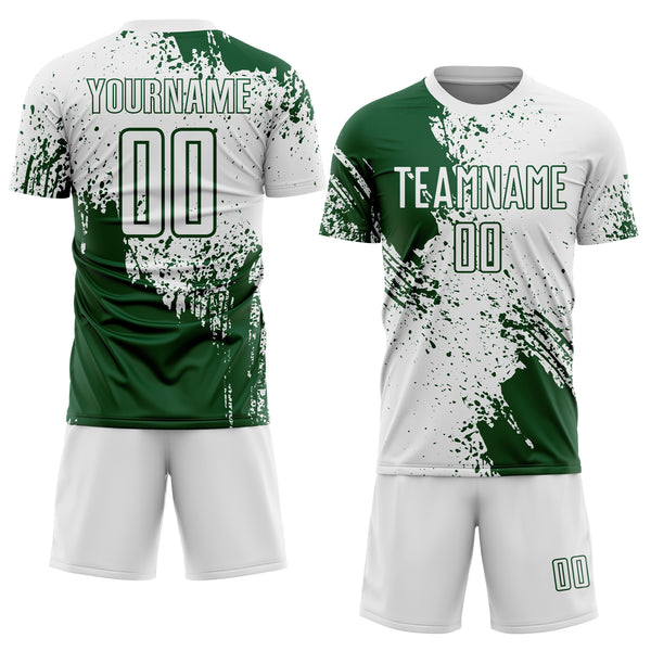 Custom White Green Abstract Brush Stroke Sports Sublimation Soccer Uniform Jersey