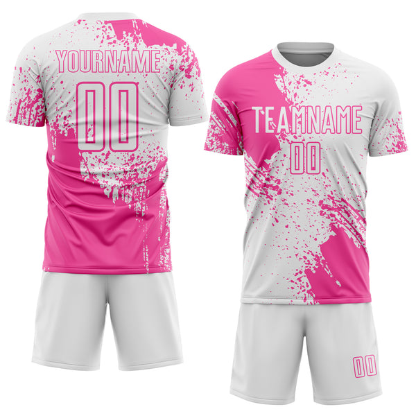 Custom White Pink Abstract Brush Stroke Sports Sublimation Soccer Uniform Jersey