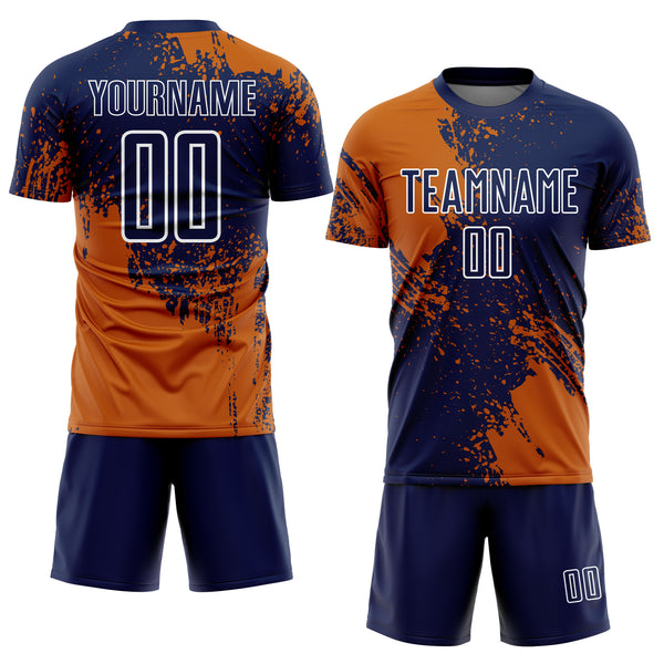 Custom Navy Texas Orange-White Abstract Brush Stroke Sports Sublimation Soccer Uniform Jersey