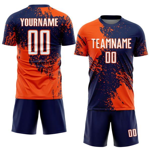Custom Navy White-Orange Abstract Brush Stroke Sports Sublimation Soccer Uniform Jersey