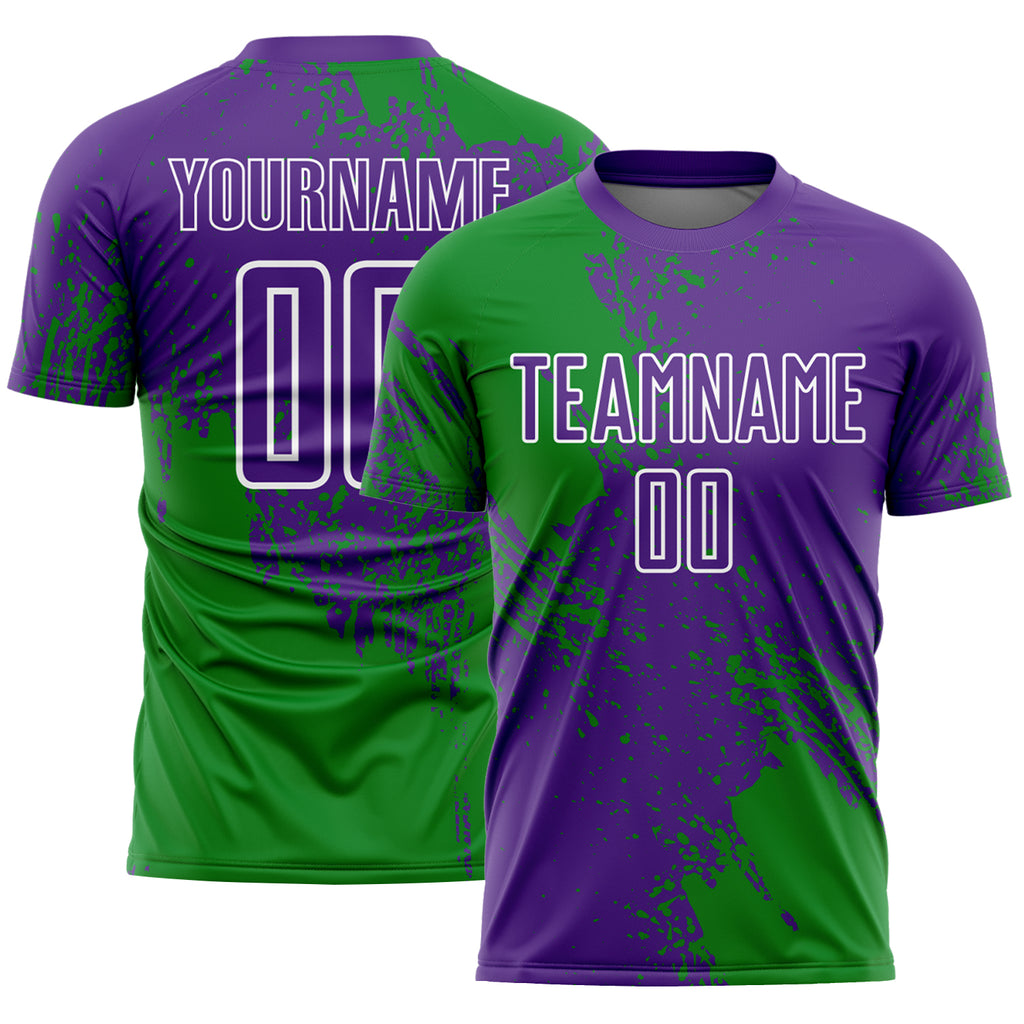 Custom Purple Grass Green-White Abstract Brush Stroke Sports Sublimation Soccer Uniform Jersey