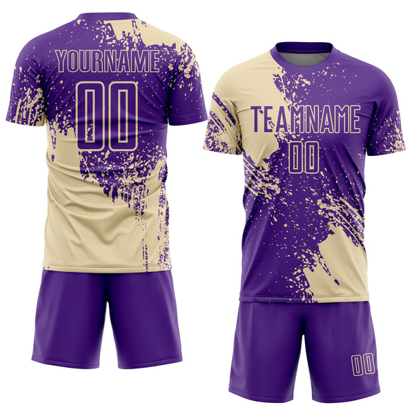 Custom Purple Cream Abstract Brush Stroke Sports Sublimation Soccer Uniform Jersey