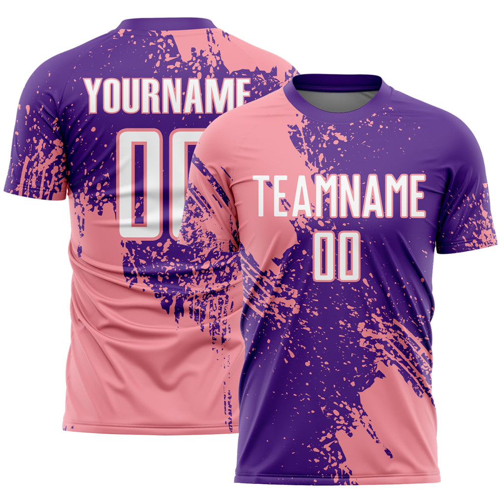 Custom Purple White-Medium Pink Abstract Brush Stroke Sports Sublimation Soccer Uniform Jersey