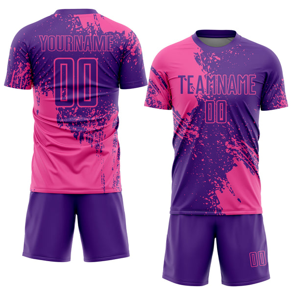 Custom Purple Pink Abstract Brush Stroke Sports Sublimation Soccer Uniform Jersey