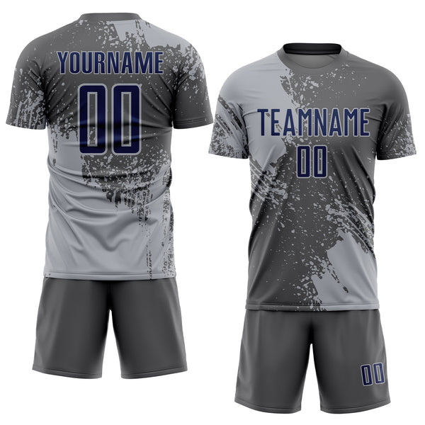 Custom Steel Gray Navy-Gray Abstract Brush Stroke Sports Sublimation Soccer Uniform Jersey