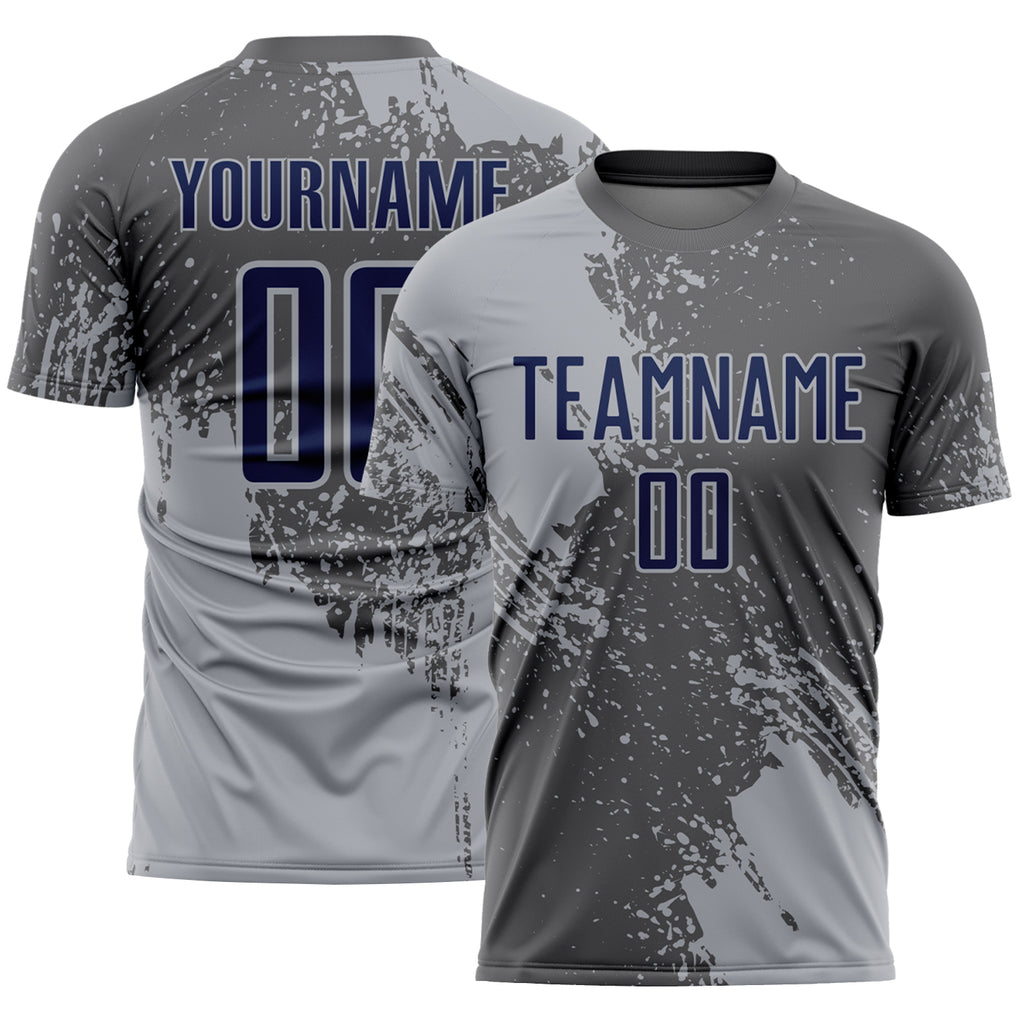 Custom Steel Gray Navy-Gray Abstract Brush Stroke Sports Sublimation Soccer Uniform Jersey