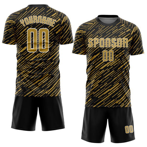 Custom Black Old Gold-White Line Sports Sublimation Soccer Uniform Jersey