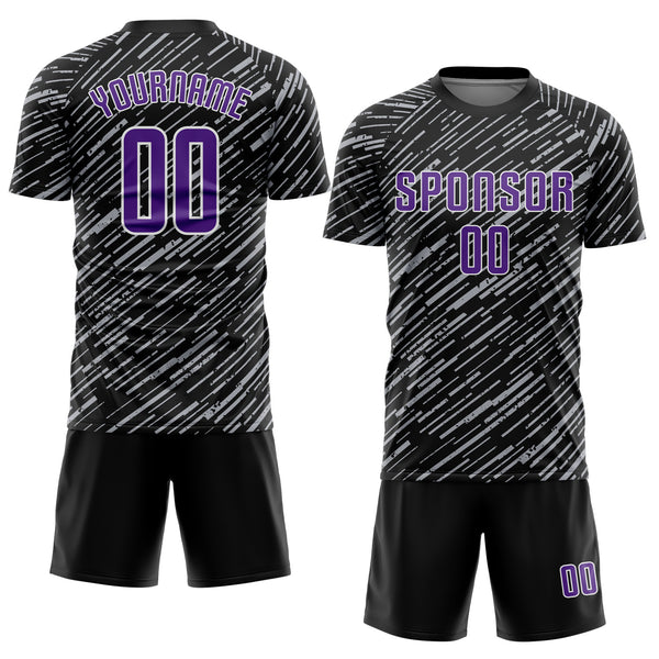 Custom Black Purple Gray-White Line Sports Sublimation Soccer Uniform Jersey