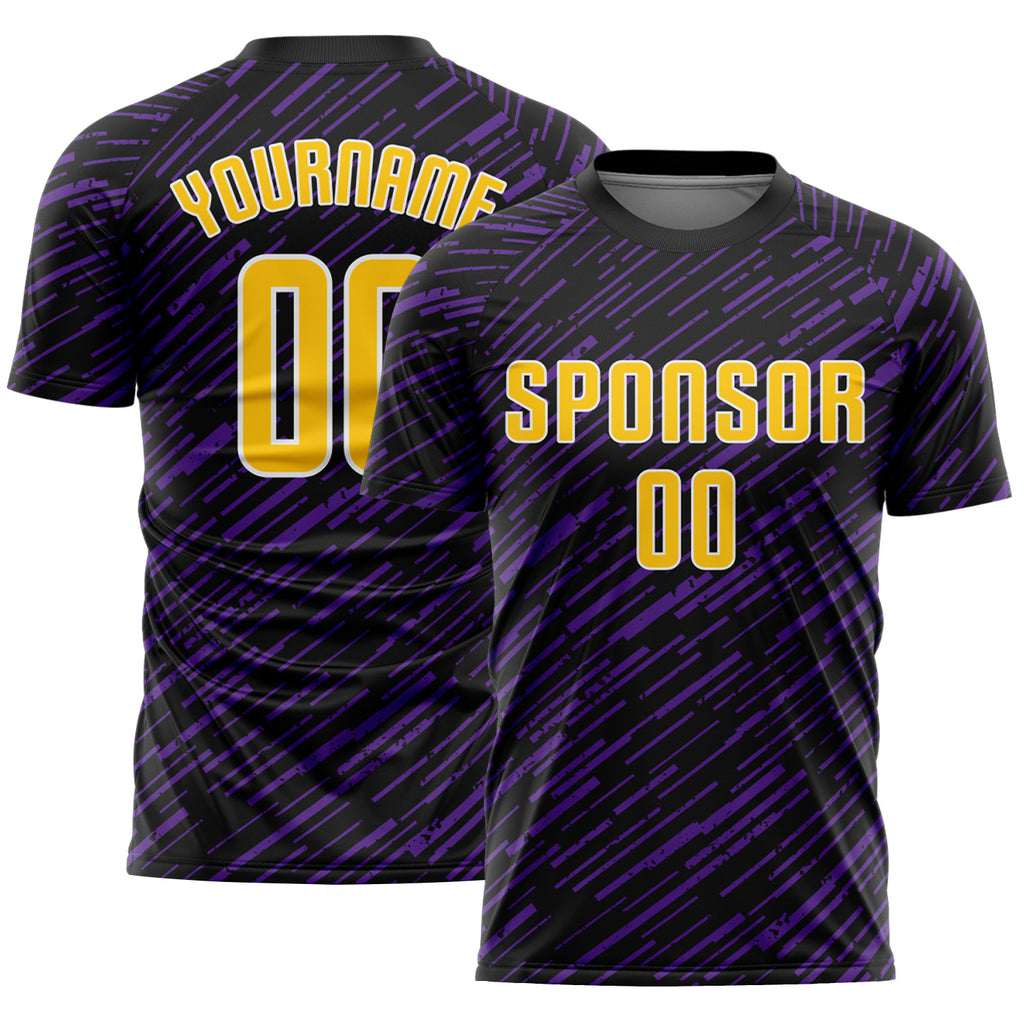 Custom Black Yellow Purple-White Line Sports Sublimation Soccer Uniform Jersey
