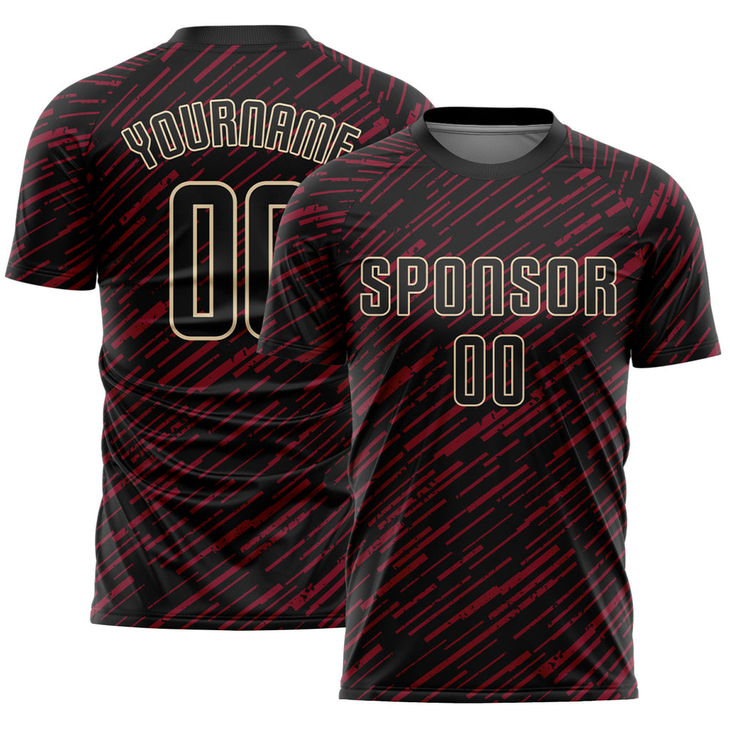 Custom Black Crimson-Cream Line Sports Sublimation Soccer Uniform Jersey