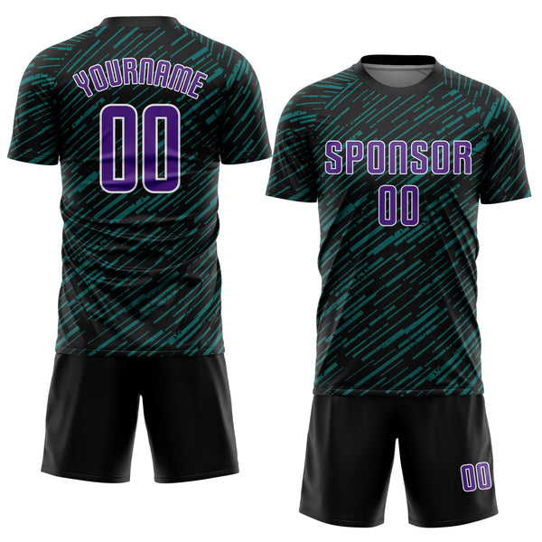 Custom Black Purple Teal-White Line Sports Sublimation Soccer Uniform Jersey