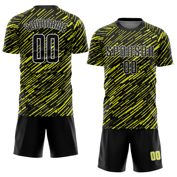 Custom Black Neon Yellow-White Line Sports Sublimation Soccer Uniform Jersey