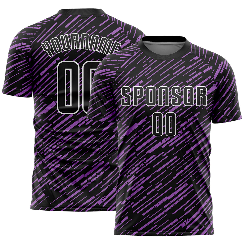Custom Black Medium Purple-White Line Sports Sublimation Soccer Uniform Jersey