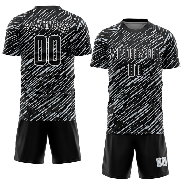 Custom Black Silver-White Line Sports Sublimation Soccer Uniform Jersey