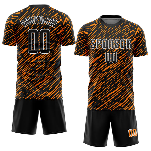 Custom Black Bay Orange-White Line Sports Sublimation Soccer Uniform Jersey