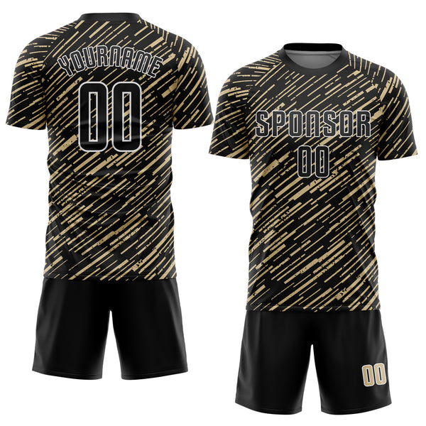 Custom Black Vegas Gold-White Line Sports Sublimation Soccer Uniform Jersey