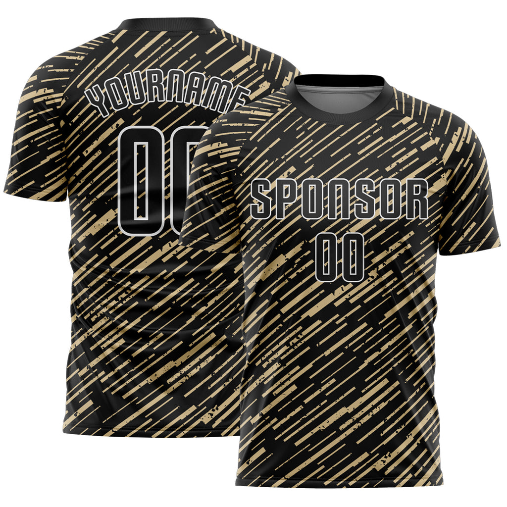 Custom Black Vegas Gold-White Line Sports Sublimation Soccer Uniform Jersey